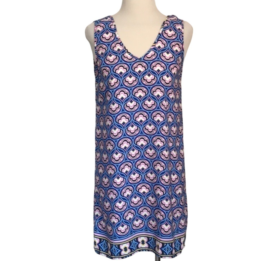 PEPPERMINT Women's Small Pink Blue Fun‎ Print Sleeveless Summer Mini Dress